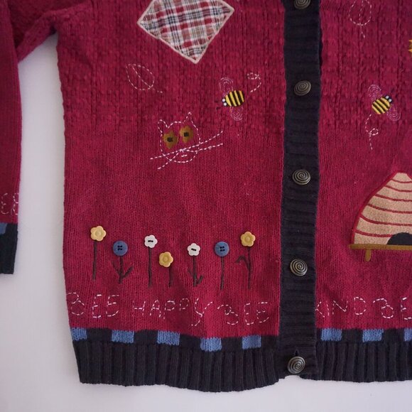 Vintage Quacker Factory Maroon Knit Embroidered Button Knit Cardigan Sweater M - Picture 7 of 11